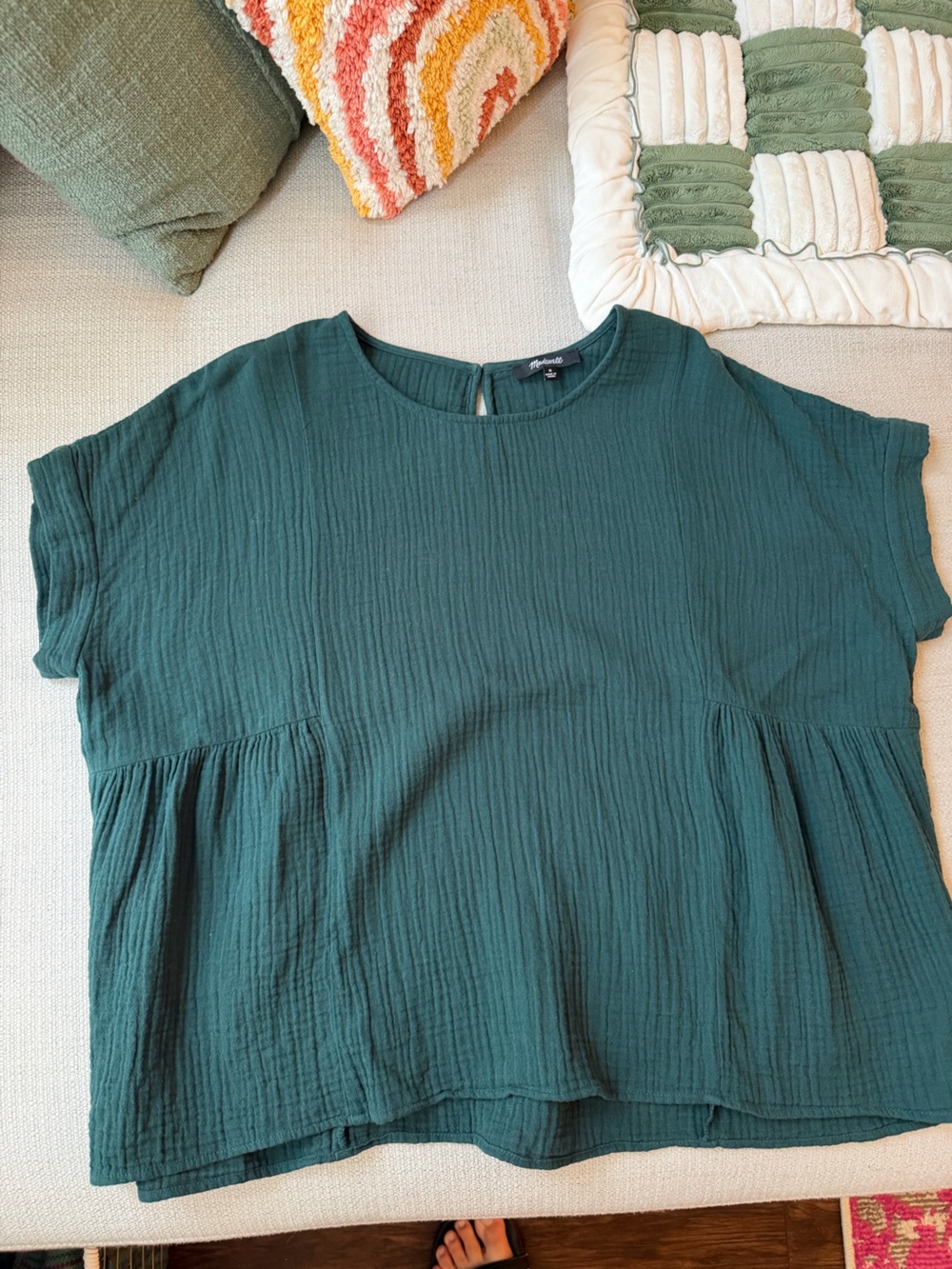 Madewell Lightspun Cuffed-Sleeve Shirred Top
